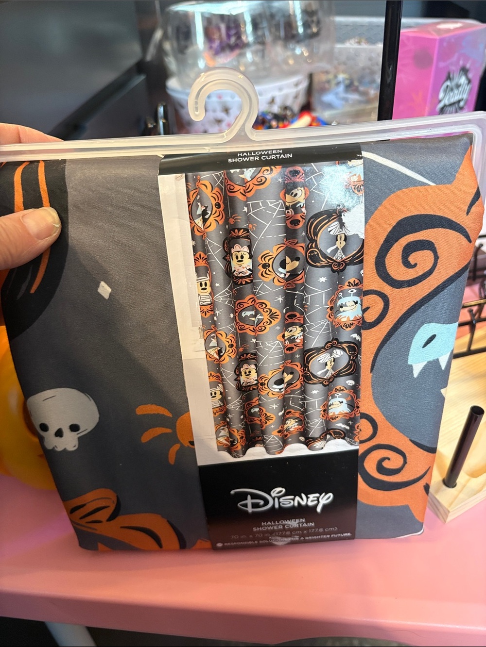 Disney Halloween Shower Curtain in Gray and Orange with Character Print